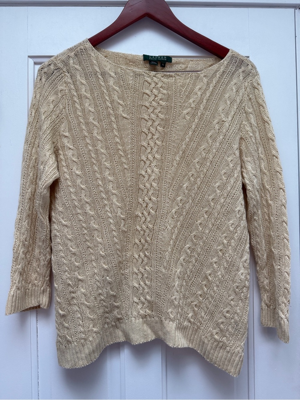 Ralph Lauren Cream Cable-Knit Crewneck Sweater